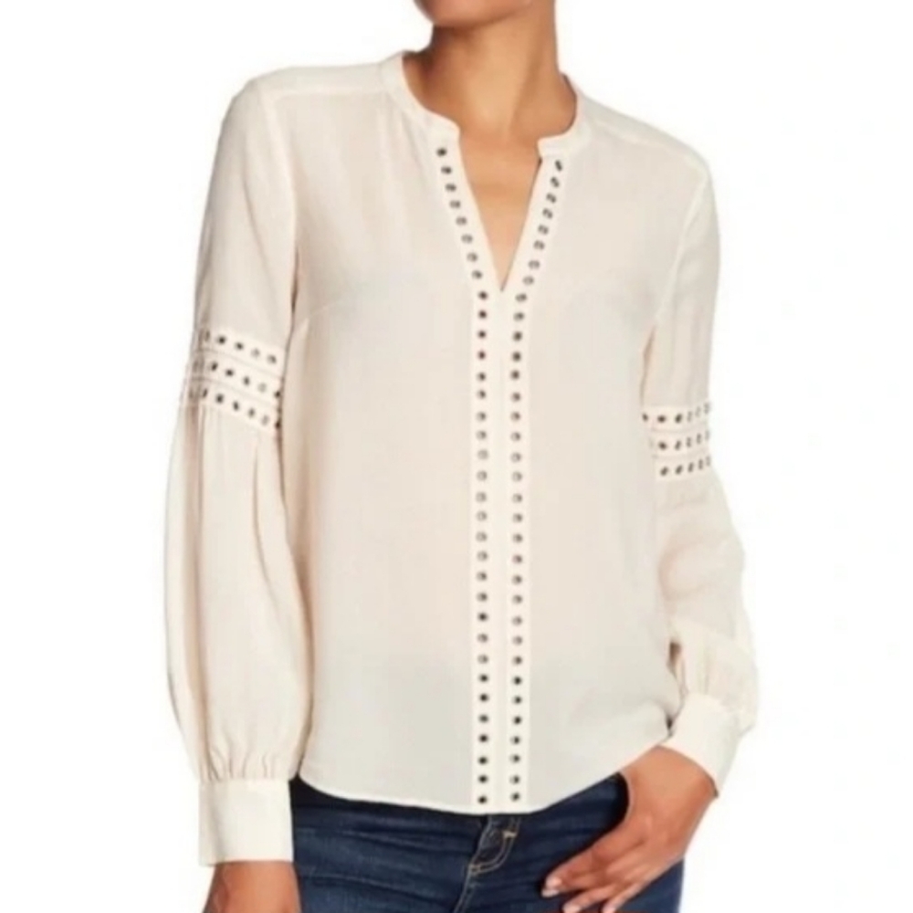 Veronica Beard Cream Blouse with Stud Accents